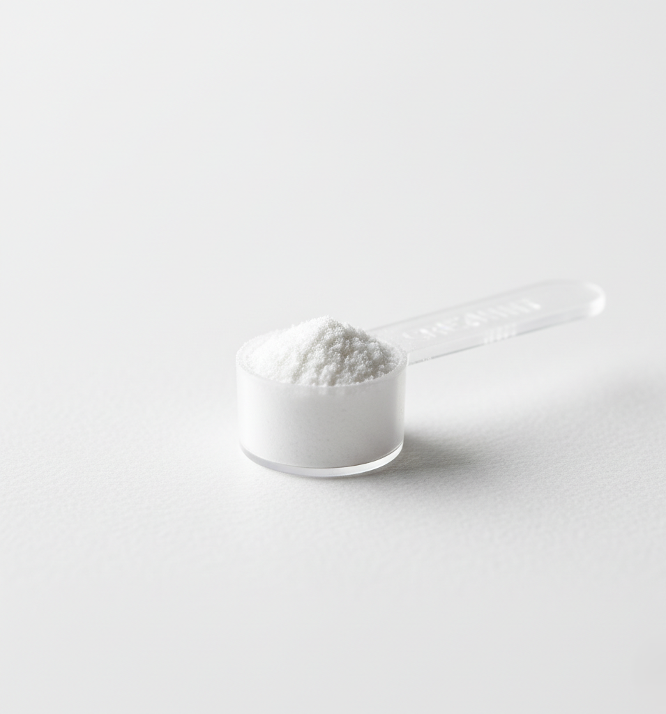 A full 5 g serve of powder in a measuring scoop