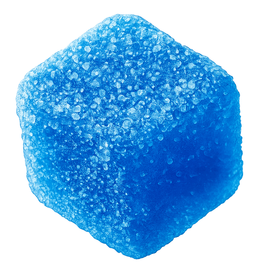 GLYCO FUEL blue raspberry glycerol gummy, close up