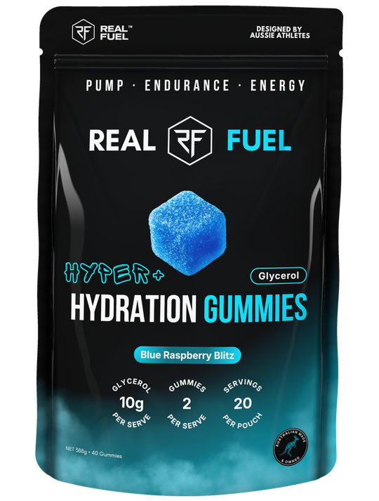 REAL FUEL HYPER+ Hydration Gummies pouch, Blue Raspberry Blitz